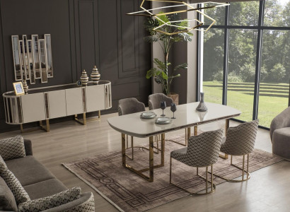 Suite Dining room Dining table Chair Sideboard Table Tables Chairs Modern Set 6pcs