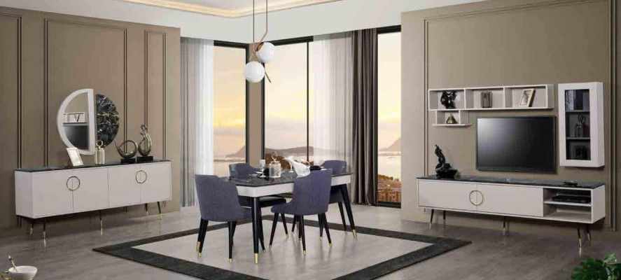 Luxury Dining room Table Design 4x Chairs Dining set Armchairs Set Suite Furniture
