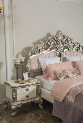 Bedroom Set Luxury Bed 2x Bedside table Wardrobe Armchair 6pcs.