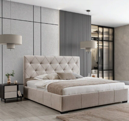 Luxury beige double bed with nightstands